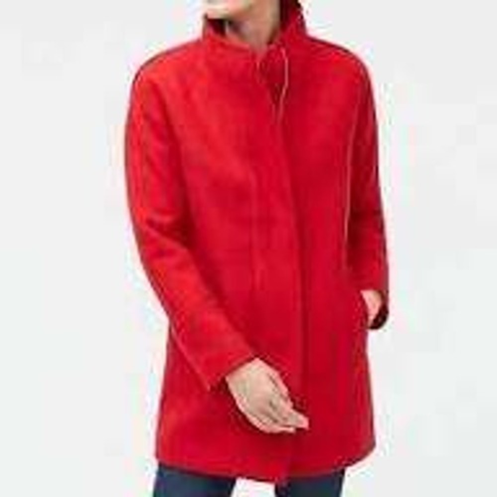 J.Crew Funnel Neck Coat Womens 12 Red Wool Blend Hidden Button